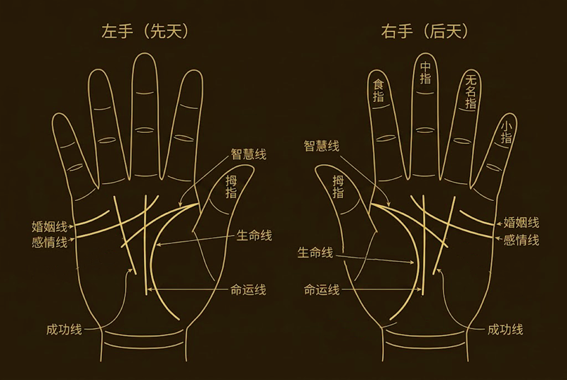 Palm guide for life line, head line, heart line, and fate line